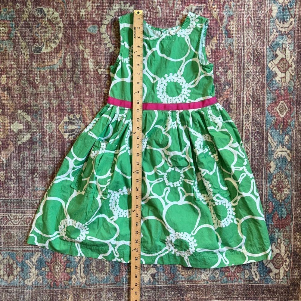 Mini Boden 7-8yr Girls Green Floral Sleeveless Dress with Pink Accent pockets - Picture 3 of 8